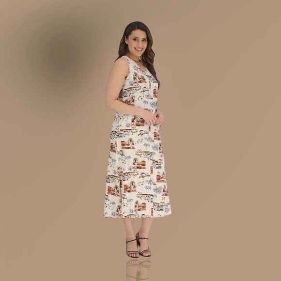 Denim&Co Dresses & Skirts - NWOT Denim & Co. Naturals Regular V-Neck Printed Midi Dress w/ Pockets in Scenic